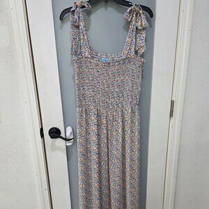CeCe Floral Smocked Maxi Dress Size M Adjustable Tie Straps